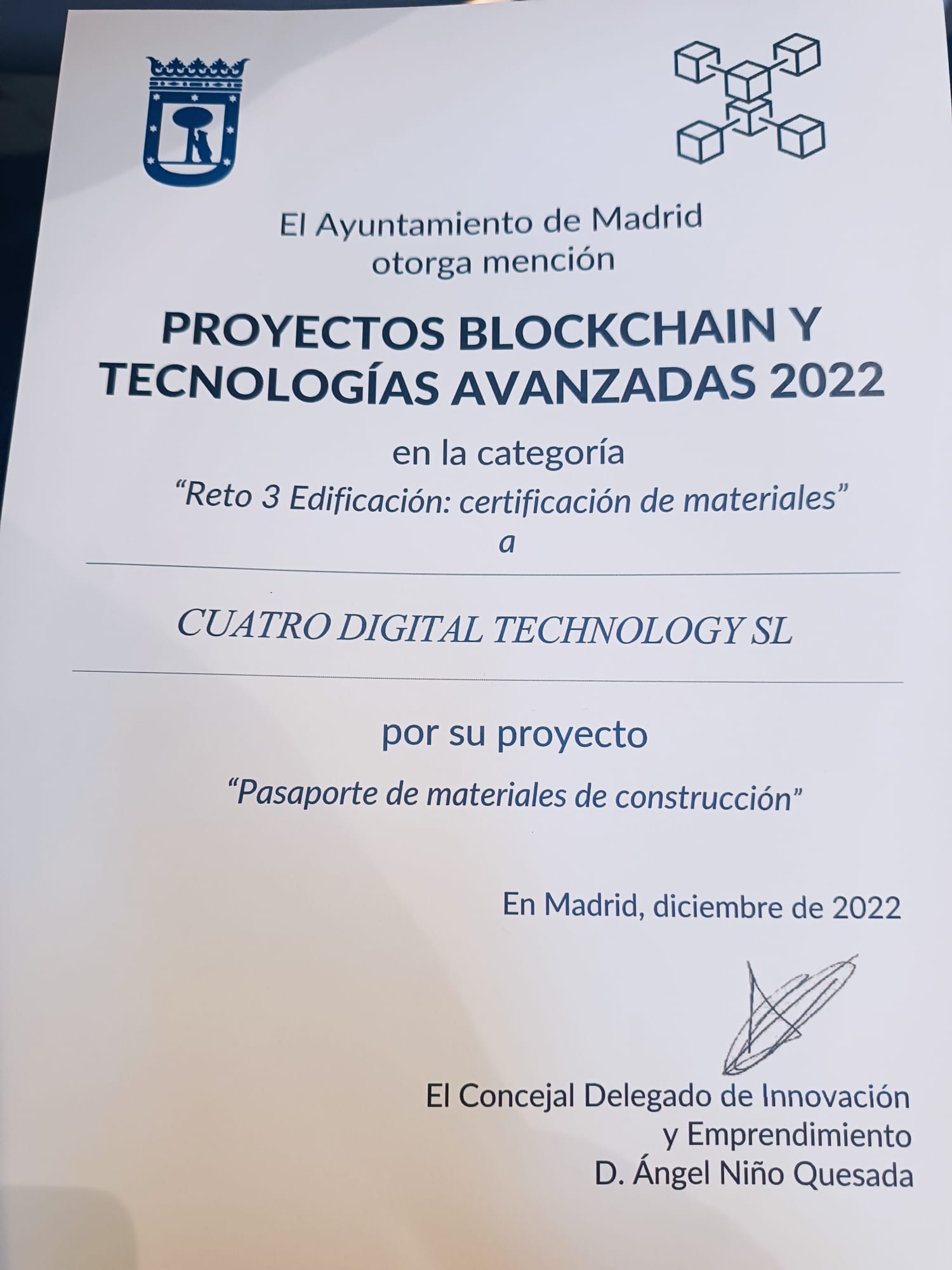 Hemos sido galardonados con un Premio Blockchain y Tecnologías Avanzadas 2022